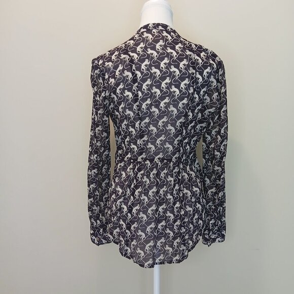 Maeve Animal Print Semi-Sheer Popover Blouse Eggplant Purple Size 2 - Picture 7 of 8